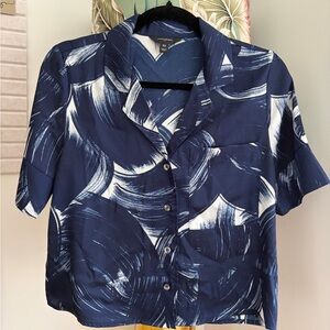 Banana Republic Navy and White Brushstroke Button-Down Shirt